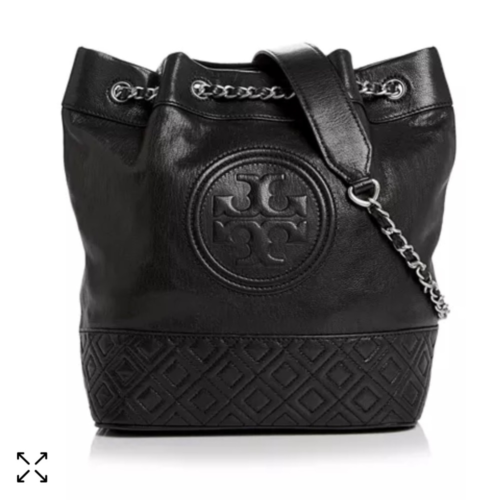 Tory burch fleming medium distressed leather bucket bag
